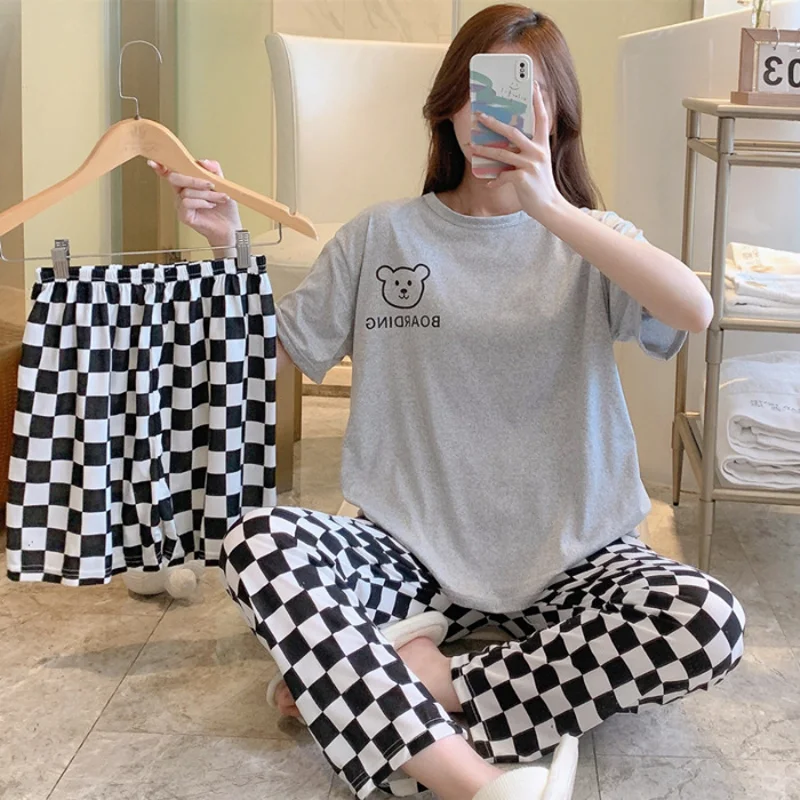 New Three-Piece Set Of Female Pregnant Women Summer Pajamas Women Short-Sleeved Trousers Casual Women's Pajamas Homewear Suit 4