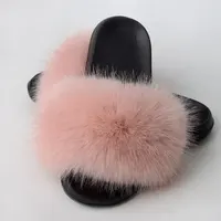 Women'S Faux Fox Fur Slippers Large Summer Open-Toe Fluffy Casual Anti-Slip Sandals Fluffy Black Slide Fur Slider - Image 5