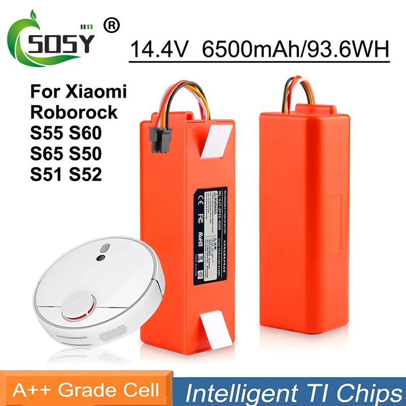 

14.4V 6500mAh Vacuum cleaner Replacement Battery for Xiaomi Robot Roborock S50 S51 S55 Accessory Spare Parts & 5200mAh