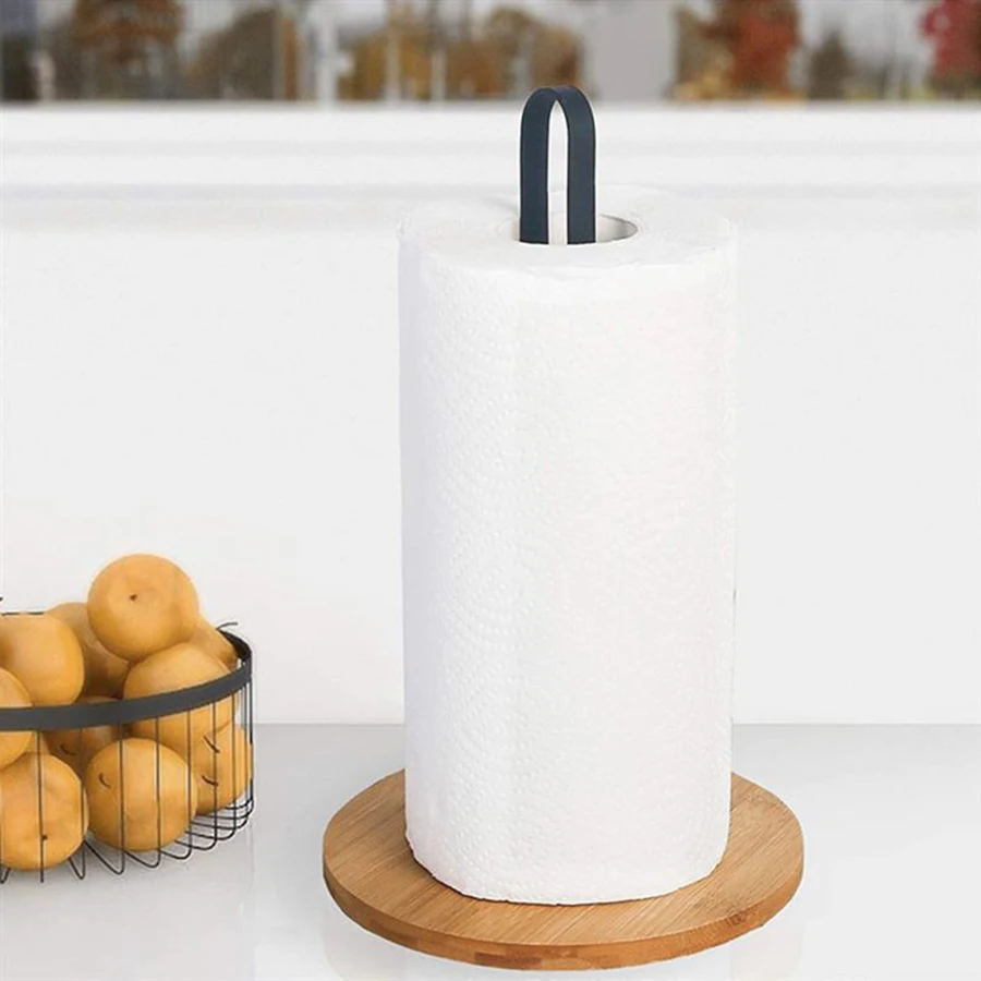 Wood Paper Towel Holder, Black Paper Towel Holder Countertop, Kitchen Towel Holder Free-Standing with Non-Slip Wooden Bas 5