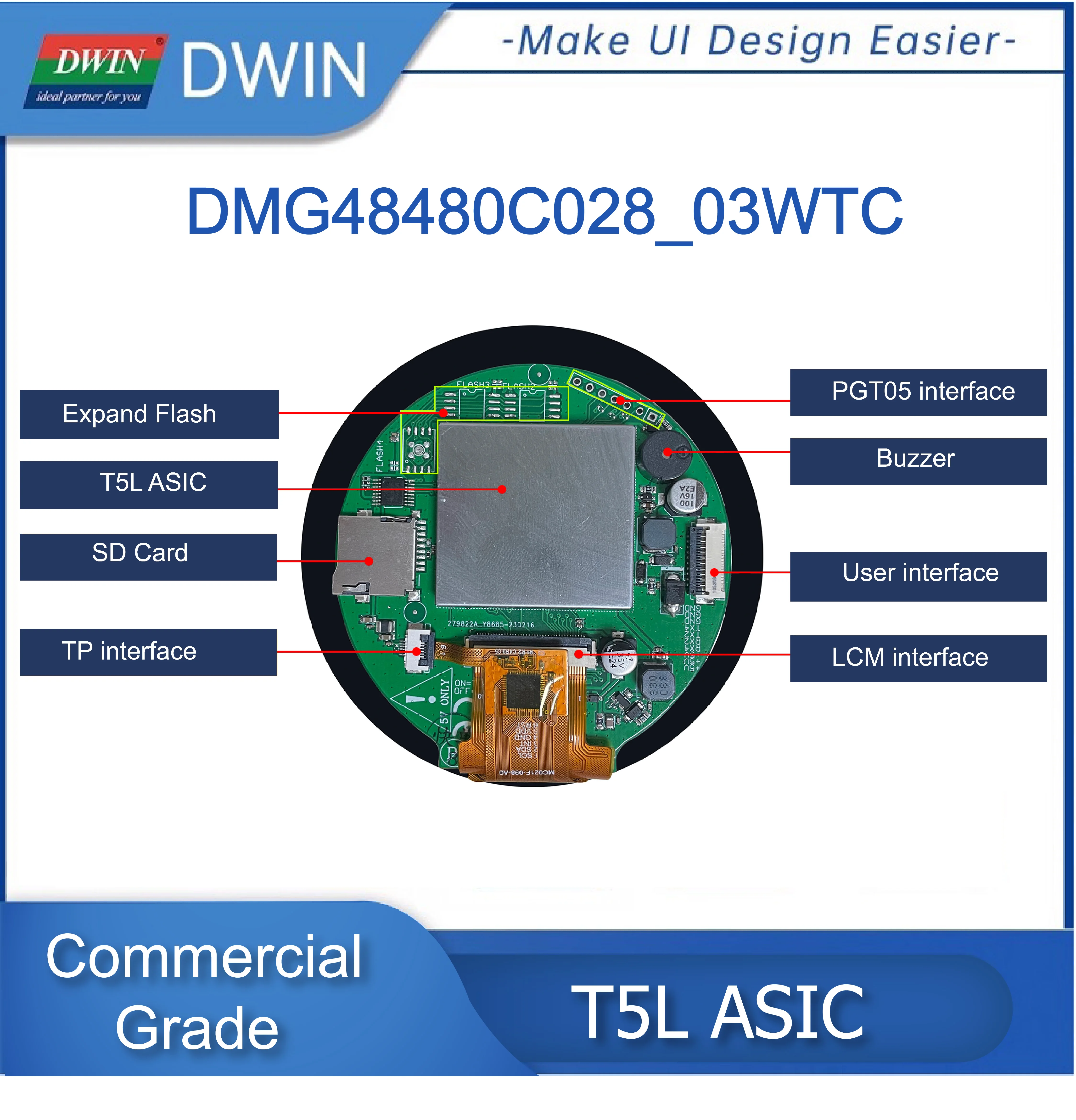 DWIN  IPS TFT  ġ ũ LCD ÷ , ֽ 2.8 ġ 480x480 ȼ, Arduino DMG48480C028_03WTC 