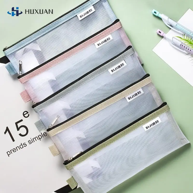 1Pcs Simple Transparent Mesh Pencil Case Office Student Pencil Cases School  Supplies Pen Box piornik קלמרים caja de lapiceros - AliExpress