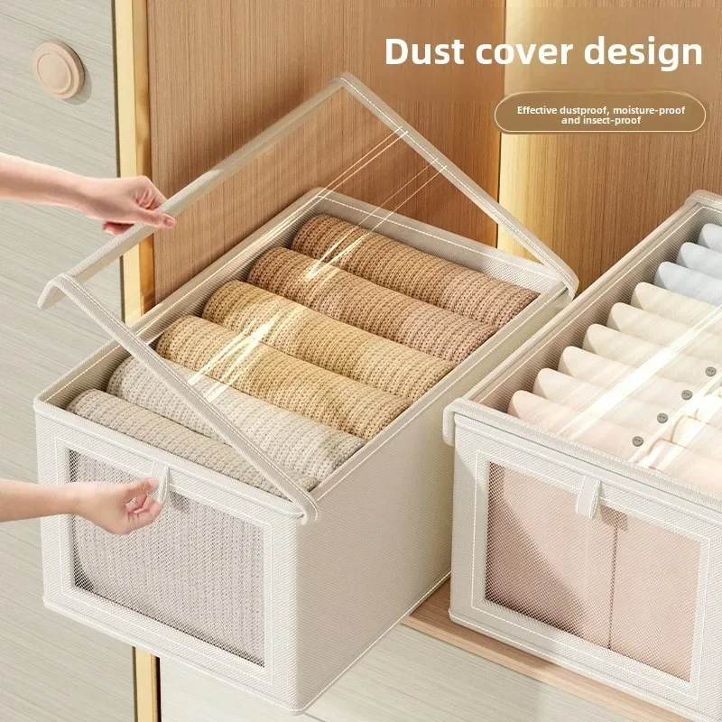 Storage Box Large Foldable Canvas Storage Box with Clear Window for Clothing Space-Saving Home Closet Organizer