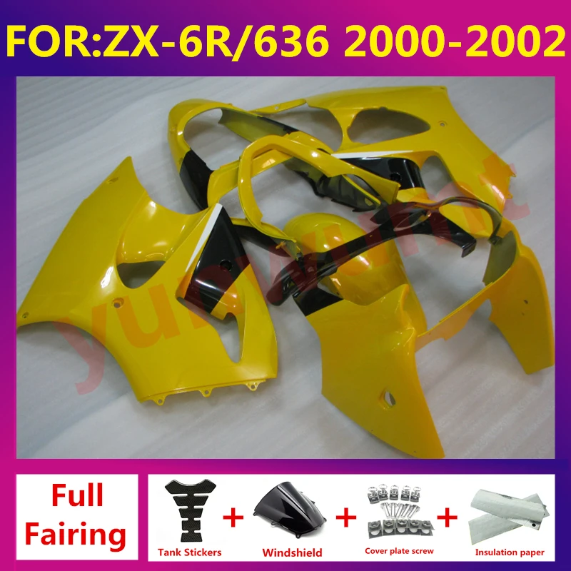 

New ABS Motorcycle full Fairing kit Fit For kawasaki ZX6R 636 ZX-6R ZX-6 2000 2001 2002 fairings kits bodywork set yellow black