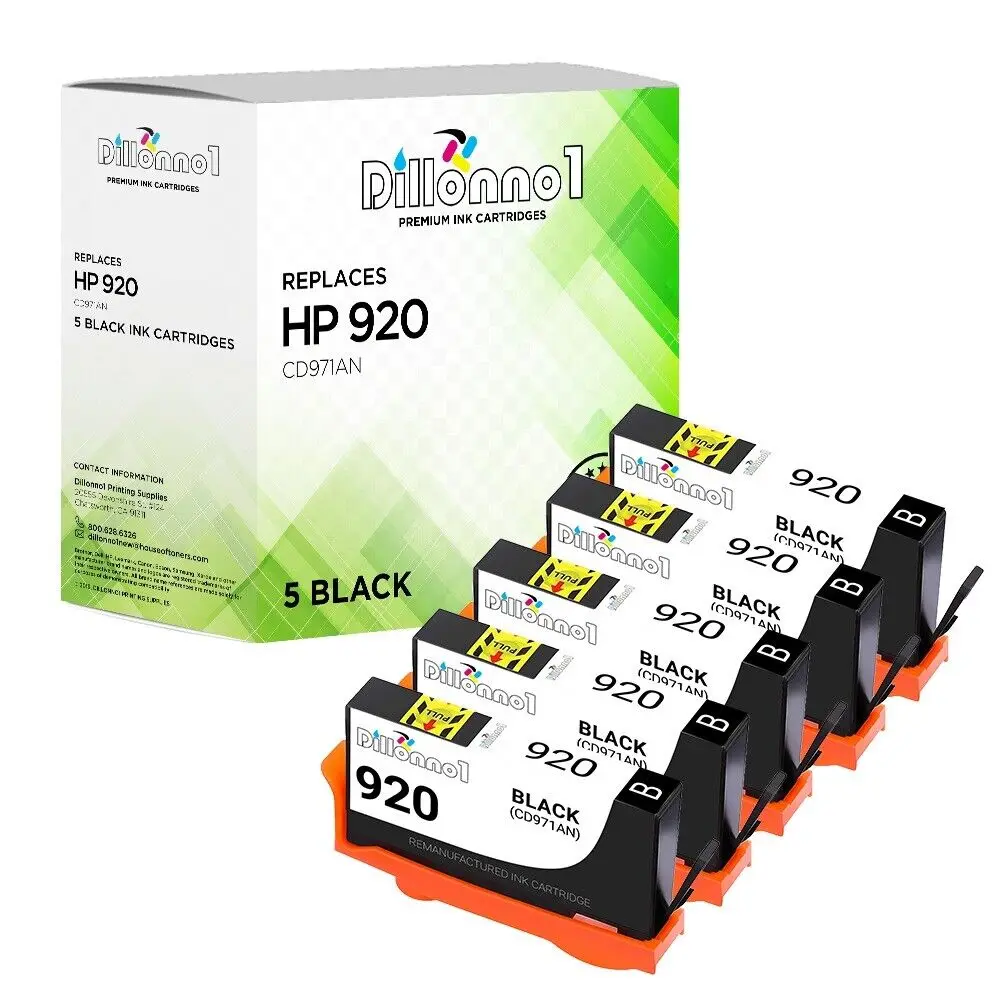 5PK For HP 920 Black Ink Cartridge CD971AN For Printer 7000 6500 with Chip