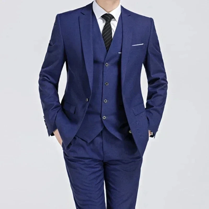Men Blazer Fashion Leisure Boutique Solid Color Business Slim Fit Groom Suit Three Piece Set Jacket Pants Vest mens blazer