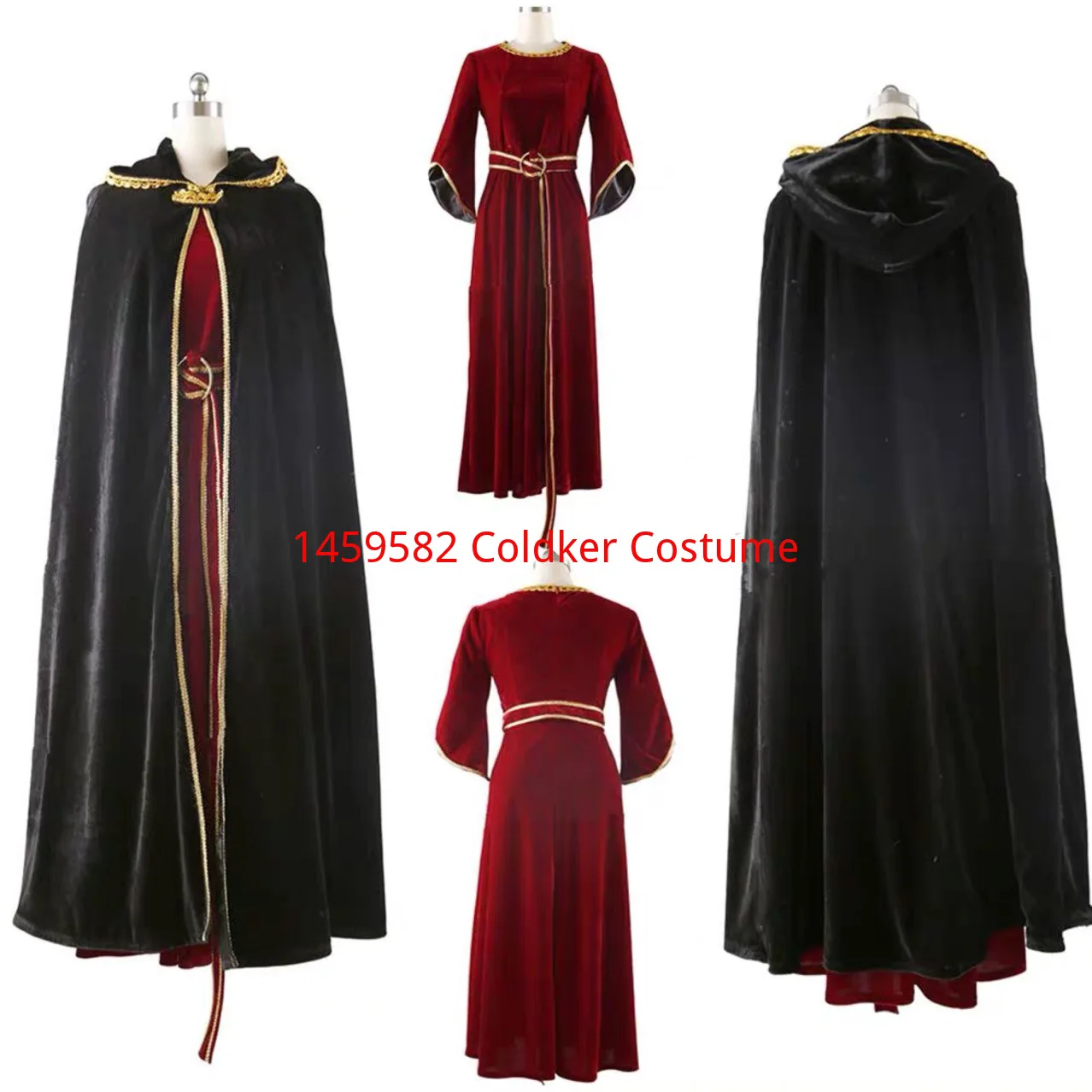 Высокое-качество-полный-комплект-Хэллоуин-Рождество-мама-готель-косплей-костюмная-рука-черная-накидка-красное-женское-платье