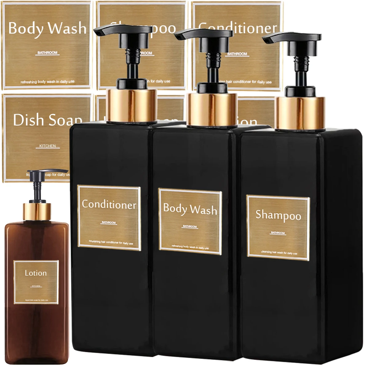 Shower Soap Dispenser Set Refillable Shampoo Conditioner Bottle Bathroom Kitchen Dish Soap Hand Bottle
