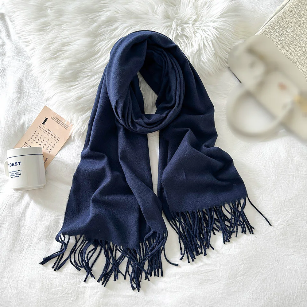 Solid Color Cashmere Scarf For Women In Winter, New European And American Camel Beige Warm Scarf, Long Shawl_voghion.com