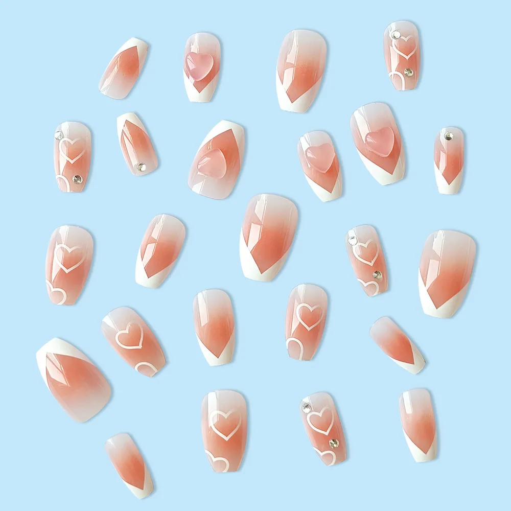24 Pcs Short Coffin Press On Nails with Rhinestone