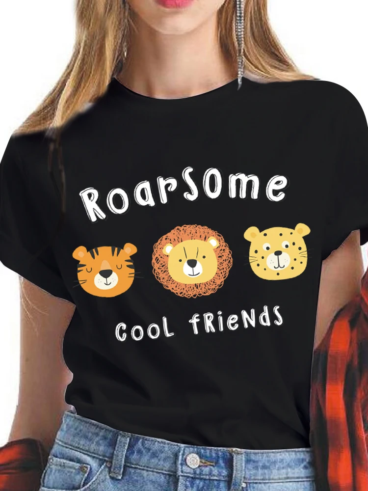 

Summer Women T shirt 2022 roarsome cool friend Short Sleeve Fashion Print Lady T-shirts Top Cartoon Graphic female Tees T-Shirts