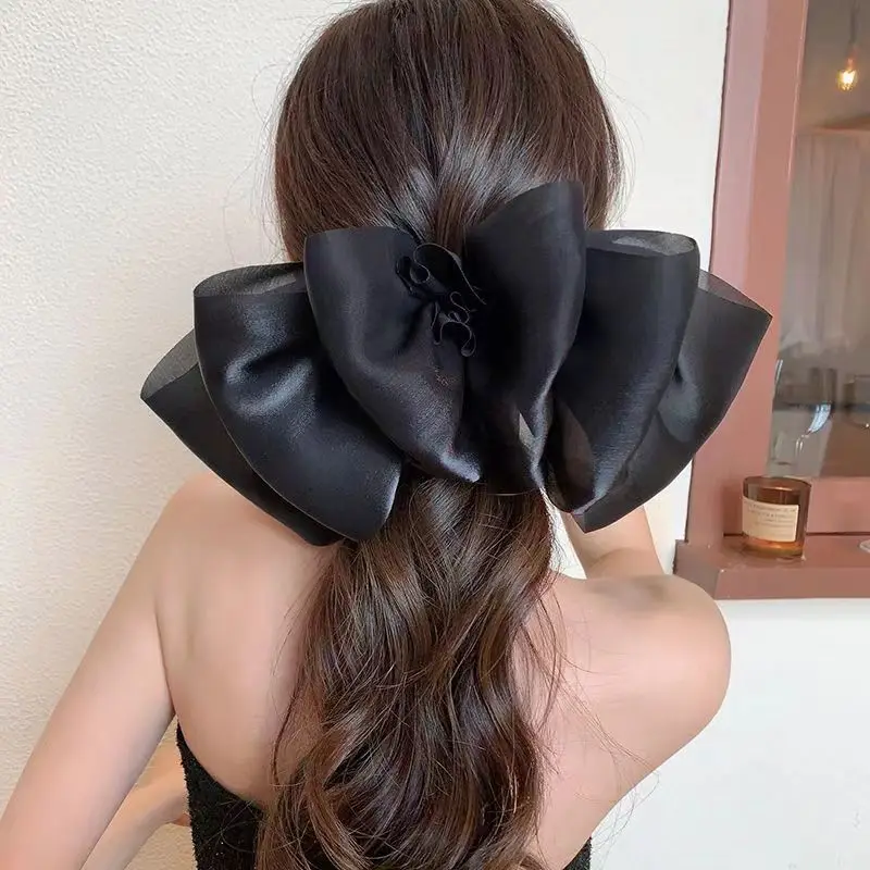 

Streaming Yarn Large Bow Tie Headwear Girls Super Fairy Solid Hairpin Female Spring Clip 2023 New Hair Accessories Fashion