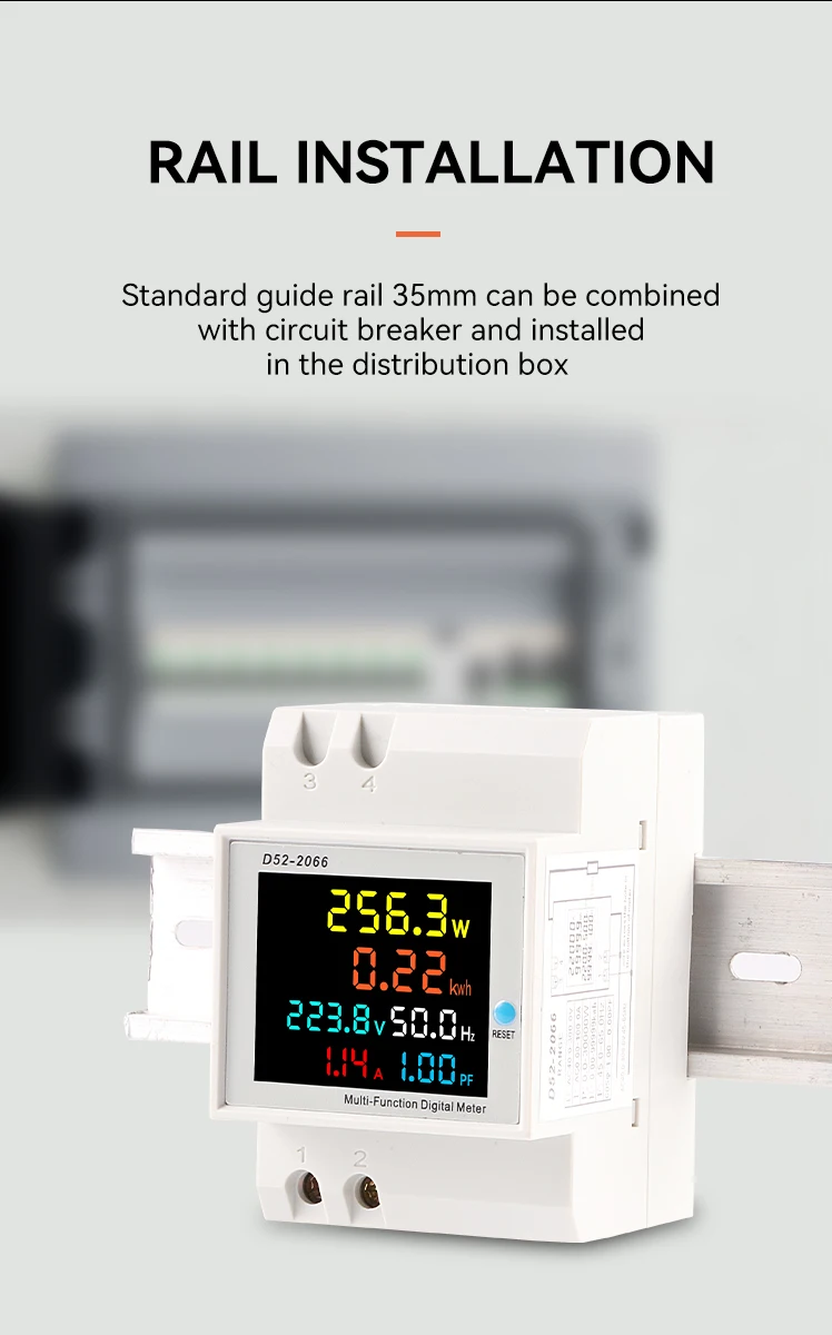 ETEC 6in1 Din Rail AC monitor 110V 220V 380V 100A Voltage Current Power Factor A