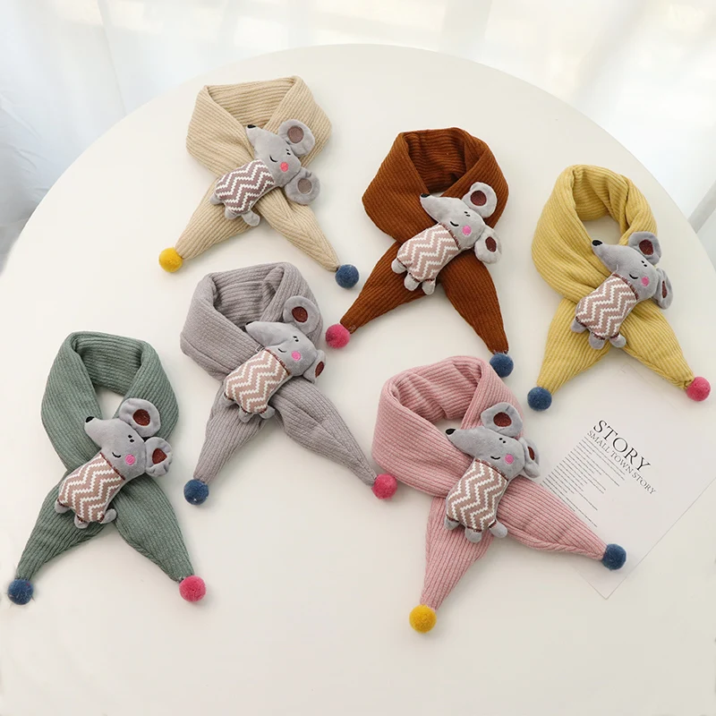 Autumn and winter children's scarf baby neck boy girl cute cartoon scarf mouse cross thickened winter