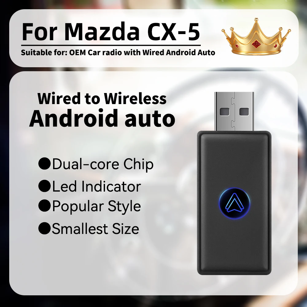 

Mini Android Auto Wireless Adapter New Smart AI Box for Mazda CX-5 CX5 Car OEM Wired Android Auto to Wireless USB Type-C Dongle