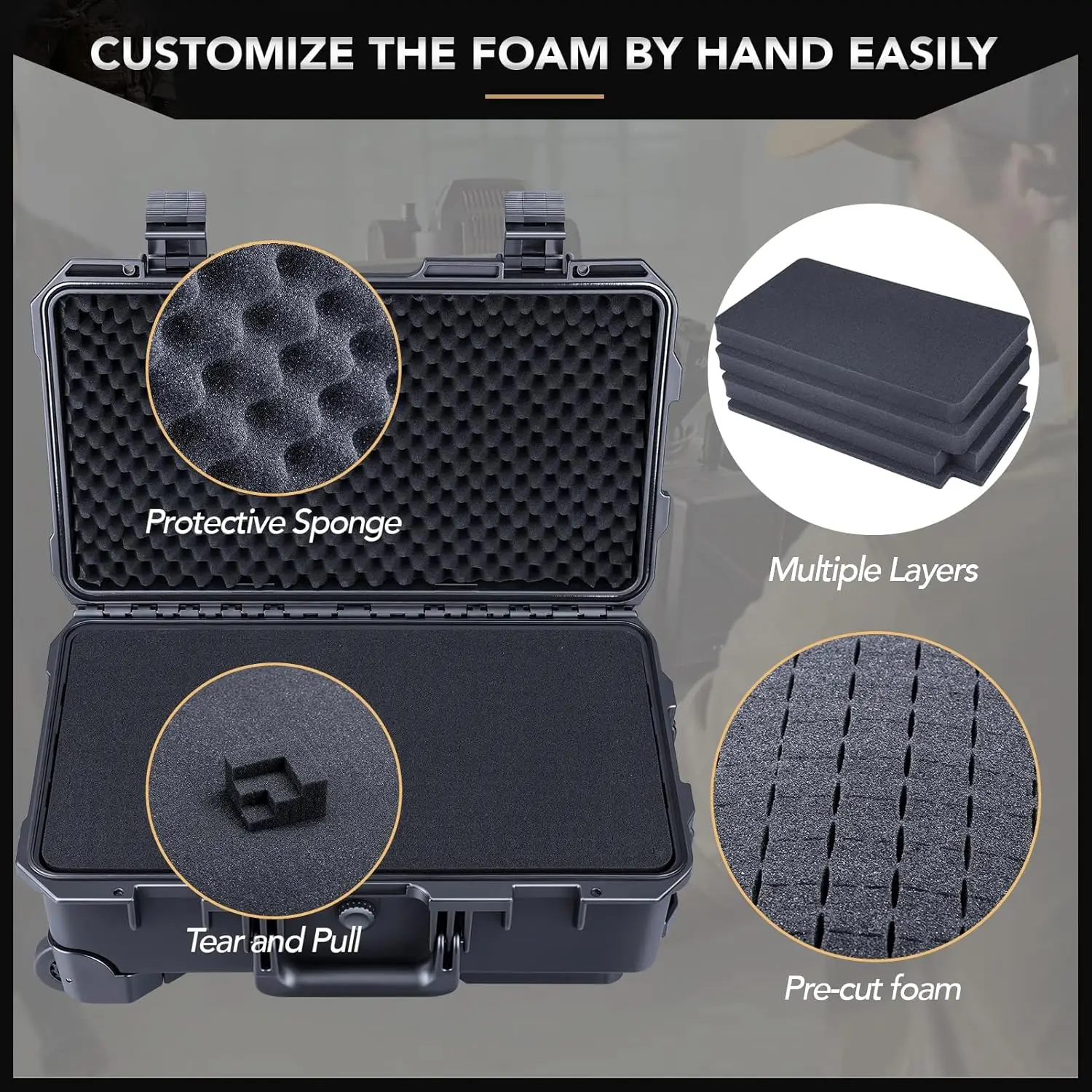Waterproof Hard Case with Wheels and Customizable Foam, Interior Size 20.3x11.3x7.3 inch, Suitable for camera, lens, drone, mic, 2