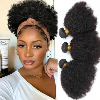 Afro Kinky Curly Human Hair Brazilian Virgin Human Hair Extensions Natural Color Weave 1/3/4 Bundles Double Weft Extensions 1