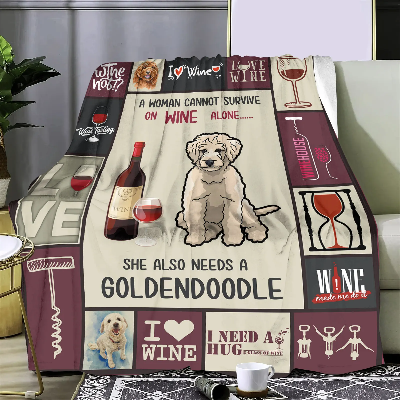 

Lovely Wine Cup Dog Blanket Cartoon Puppy Flannel Blanket for Kids Girls Bedroom Decor 70x100cm Soft All Season Throw Blankets