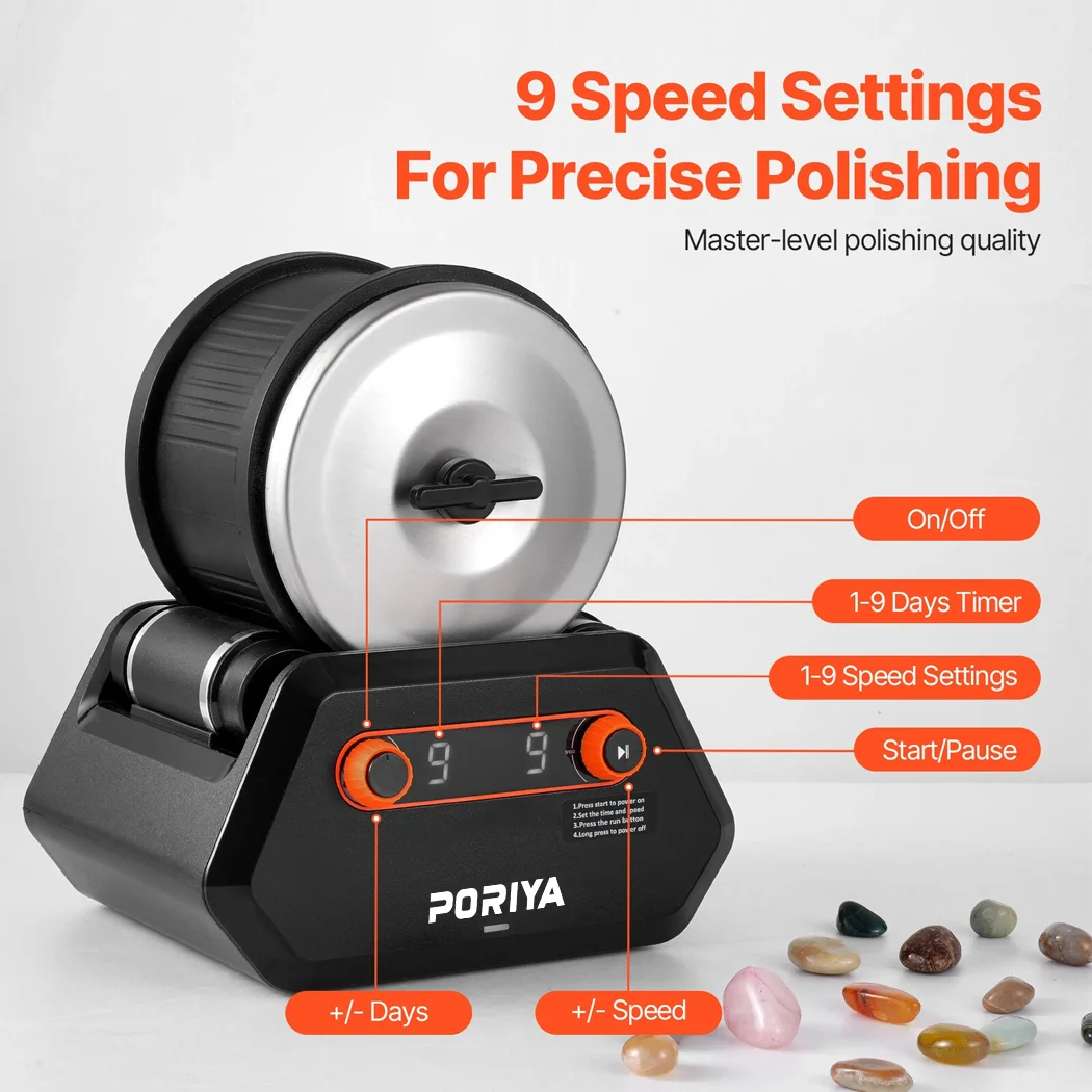 PORIYA Rock Tumbler Kit 4 lbs Rock Polisher 9 Speeds 9-Day Timer with Grits — view 3