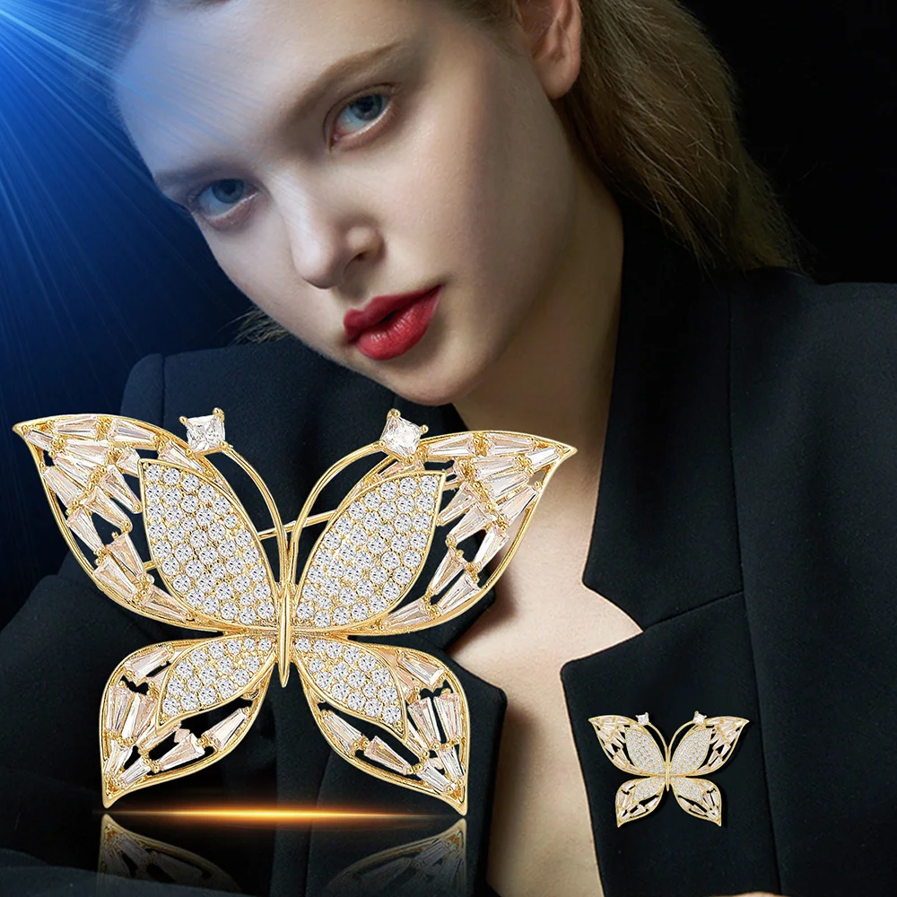 Butterfly Brooches For Women Charm Crystal Gold Silver Color Brooch Pins Party Wedding Gifts Clothing Accessories Jewelry Gift