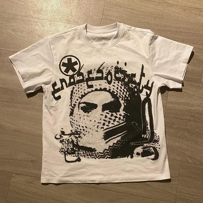 Y2K 코튼 티셔츠 그런지 고스 하라주쿠 그래픽 프린트 오 넥 티 힙합 streetwear 루즈 반소매 티셔츠 펑크 빈티지 탑