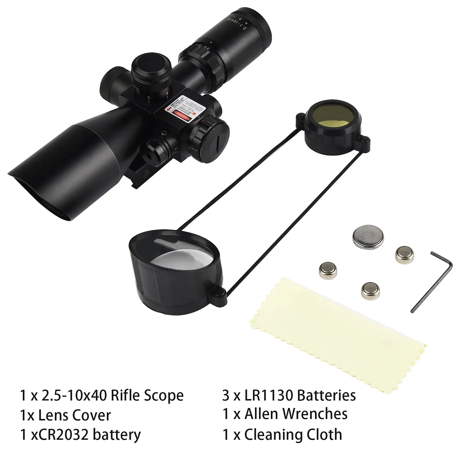 MidTen 2.5-10x40 Red Green Illuminated Mil-dot Scope 20mm Picatinny Fit Rifle with Laser Sight Combo-Green Lens Color Mounts