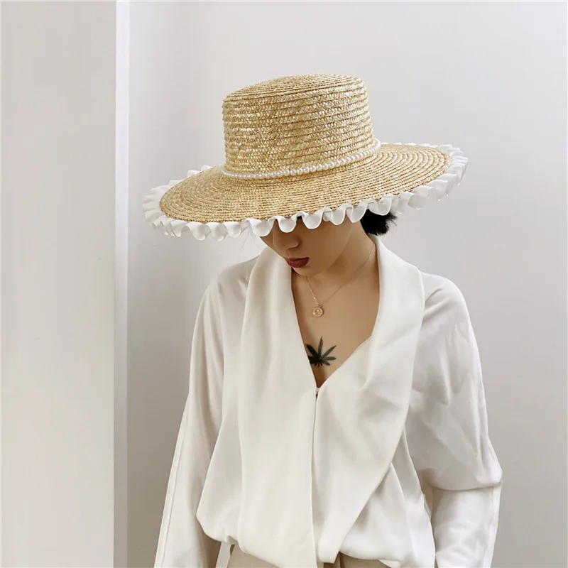 

2022summer hats for women New Beaded Beach Hat with Chain Ladies Fashion Straw Fedora Sun Hat Summer Straw Hat Holiday Panama H