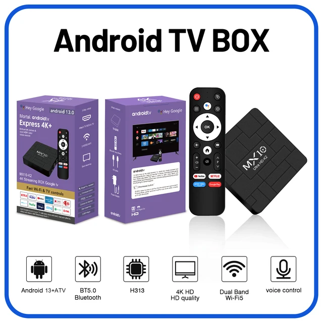 Smart TV Box 4K Mali-G31 MX10 K2 Android 13 Allwinner H313 Wi-Fi 2,4G/5G + BT4.0 Поддержка голосового пульта дистанционного управления Fire TV Box