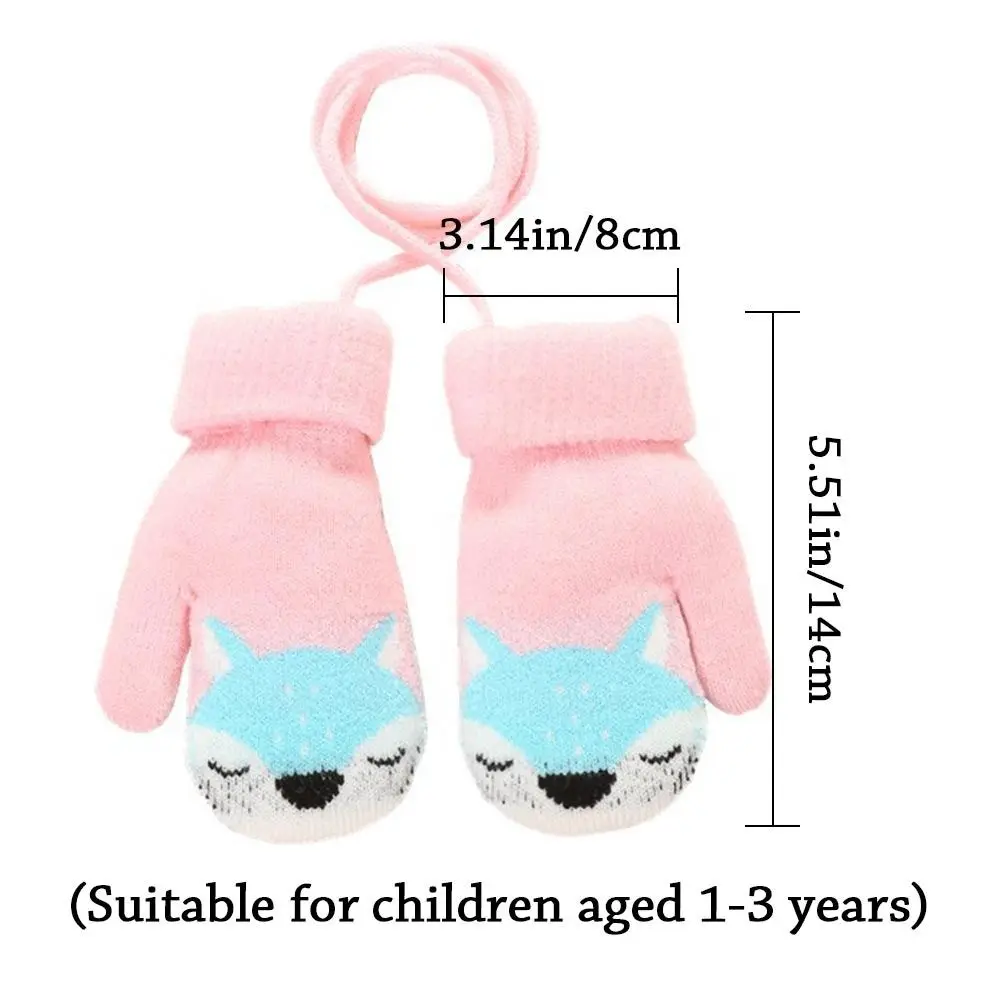 Children Gloves Winter Cartoon Fox Thicken Plus Velvet Halter Gloves For Kids Toddler Outdoor Keep Warm Knitted Mittens