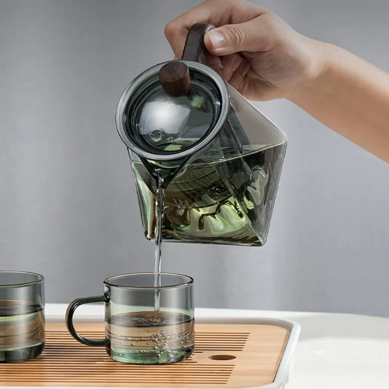 500ML Glass Teapot With Wood Handle Heated Resistant Kung Fu Tea Puer Tea Scented Tea Kettle Transparent Glass Tea Pot Teaware