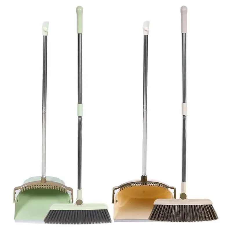 

Broom And Dustpan Set Standing Dust Pan With Long Handle Combo Upright Sweep Sweeper 180 Degree Rotatable Stiff Broom Dust pan