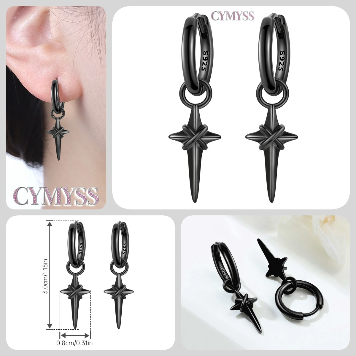 NEUES Original-Design aus 925er-Sterlingsilber, niedliches Haustier, sternförmige Katze, Ohrringe, Schmuck, Damenmode, Party, Geburtstag, Geschenk, Ohrschlaufen – Detail 20