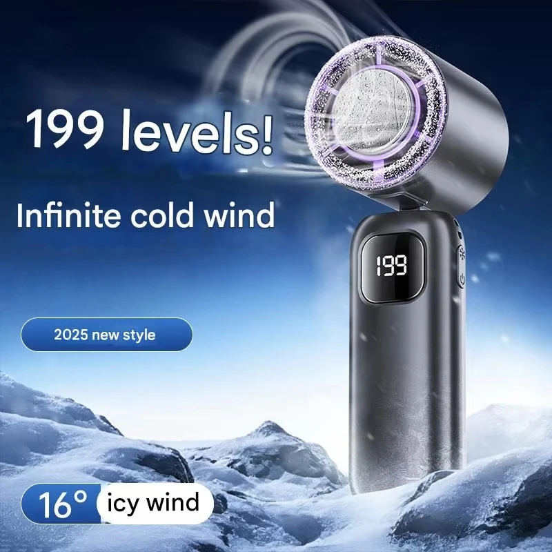 199-Speed Turbo Fan Portable Ice Cooling Electric Fan Handheld Desktop Dual-Purpose LED Digital Display For Home Travel