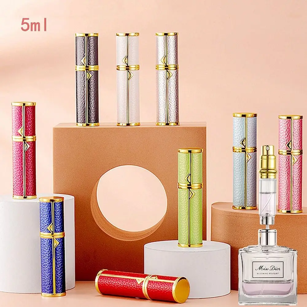 

Luxury Bottom-filled Perfume Bottle Aluminum Self-pumping 5ml Real Leather Spray Bottle Perfume Atomizer Fragrance Travel