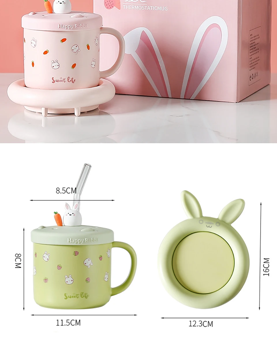 55℃ Rabbit Coffee Mug Heating Pad Cup Warmer Constant Temperature Coaster Electric Mug Mat Milk Tea Water Heater Gift Set 5