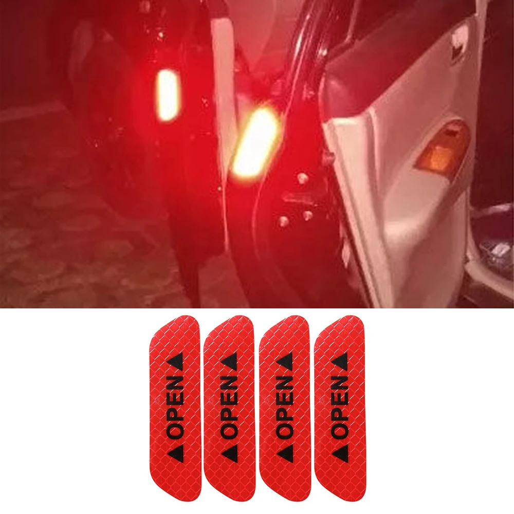 

4pcs Universal Reflective Open Sticker Waterproof Car Door Stickers Open Sign Safety Sticker Reflective Safety Warning Tape