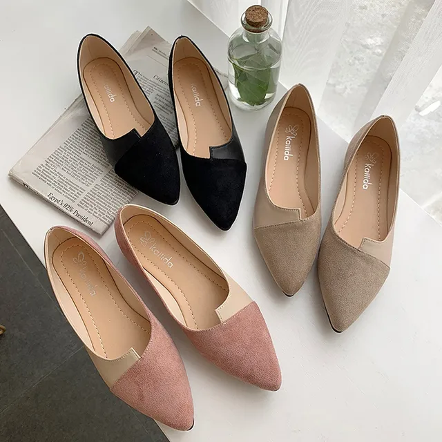 Pointed Toe Flat Shoes Women Solid Patchwork Slip On Shoes Casual Breathable Ballet Flats Daily All-Match Comfort Loafers Shoes 1