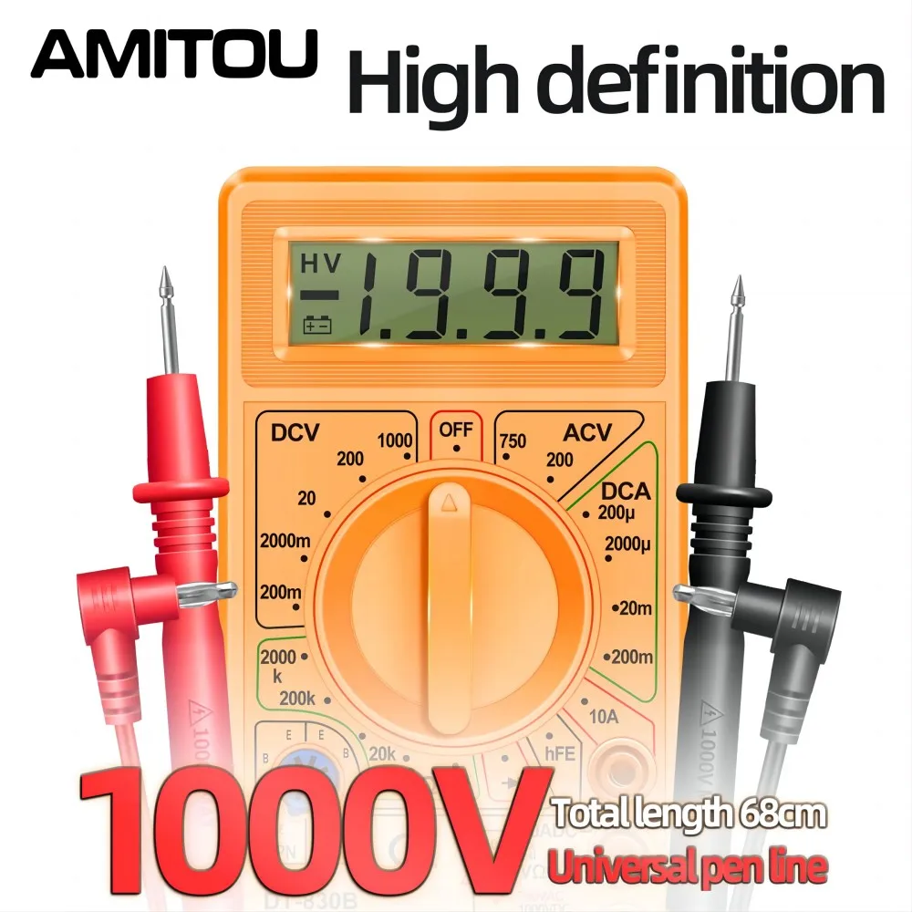 AMITOU DT830B Digital Multimeter AC/DC LCD Mini Voltmeter Ammeter Ohm Tester 750/1000V High Safety Handheld Meter With Probe digital multimeter multimeter tester voltage meter tester