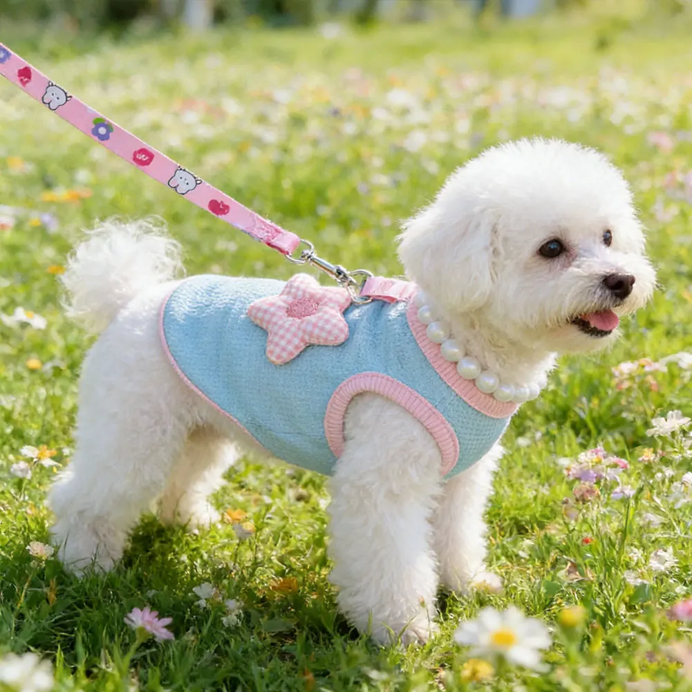 봄 여름 애완 동물 의류 귀여운 고양이 개 조끼 테디 베어 1.9-9kg 소형 중형견용 드로스트링 조끼