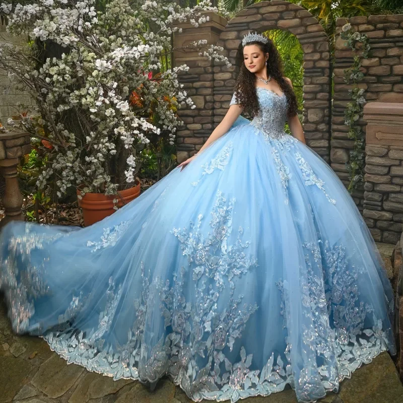    Vestido De 15 Anos ī  ̽ Appliqued Quinceanera 巹 Ȱ Ʈ 16 巹   Ƽ 巹