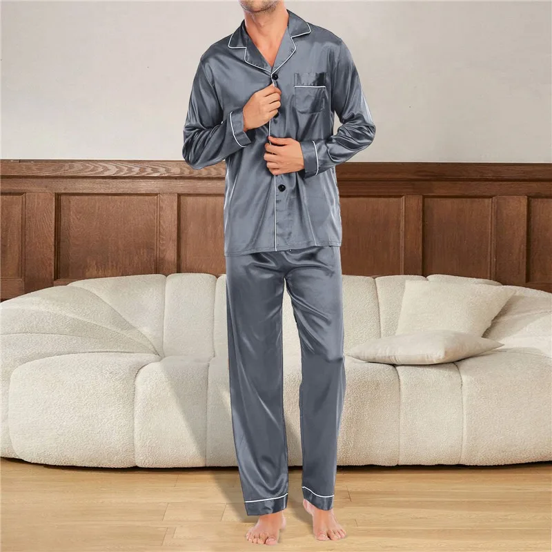 

Mens Silk Satin Pajamas Set Sleepwear Pijama Men's Loungewear Pajamas Suit Female Sleep Two Piece Set Long Sleeve Pyjamas