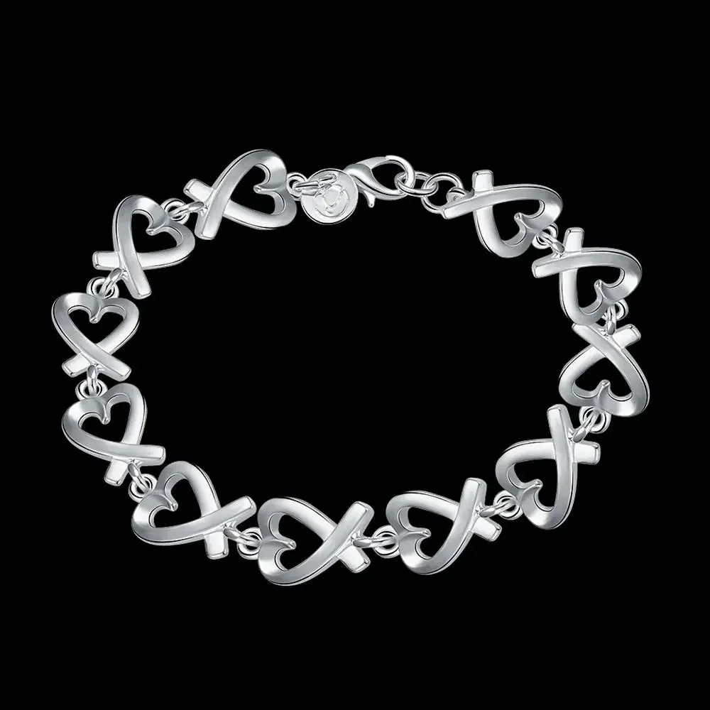 

Hot fine 925 Sterling silver Heart chain Bracelets for women high quality Wedding party Christmas Gift fashion lady Jewelry
