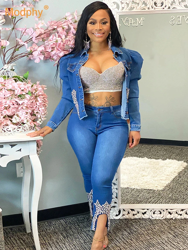 denim 2 piece set