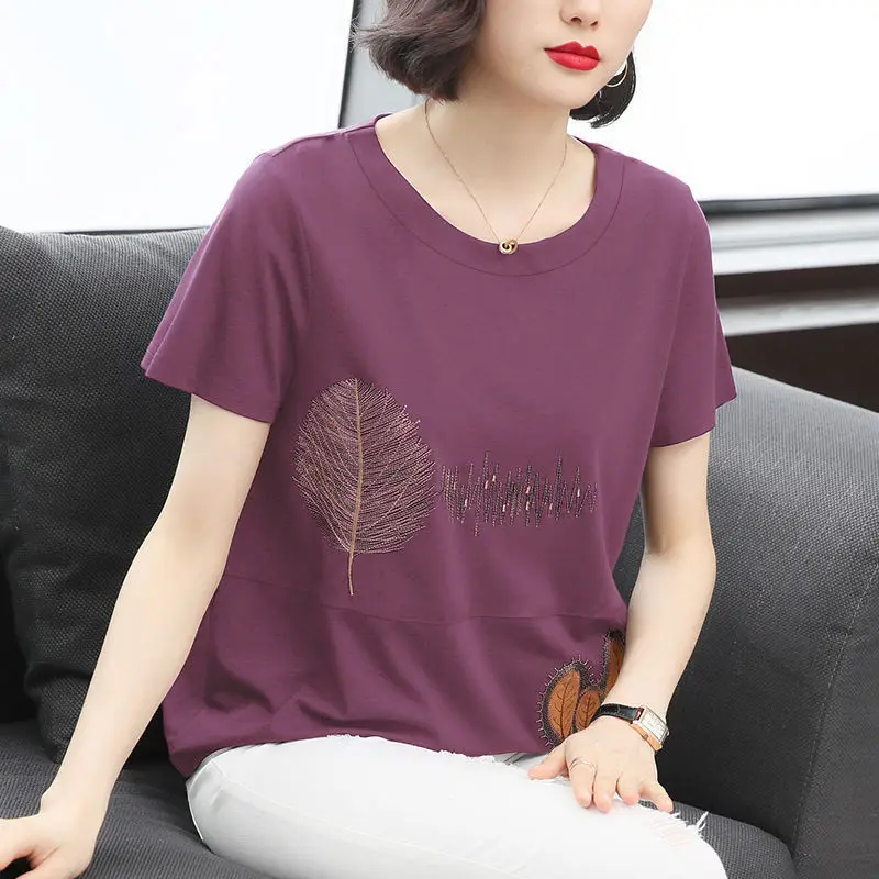 Fashion O-Neck Short Sleeve Spliced Embroidery T-Shirt Women's Clothing 2024 Summer New Loose Casual Tops Commuter Tee Shirt