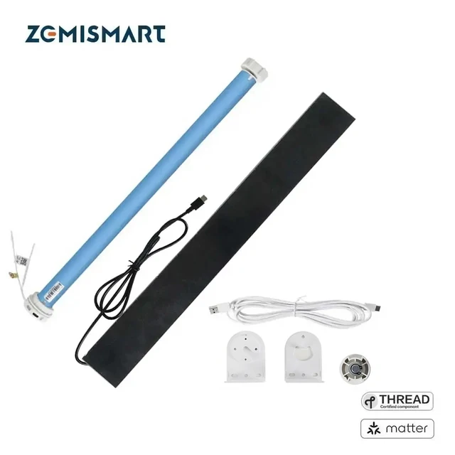 Zemismart Matter ด้าย Roller Shade ผ้าม่านมอเตอร์พลังงานแสงอาทิตย์แผงแบตเตอรี่ในตัวสําหรับ 37 38 มม.หลอด Google Home Smartthings Homekit 1