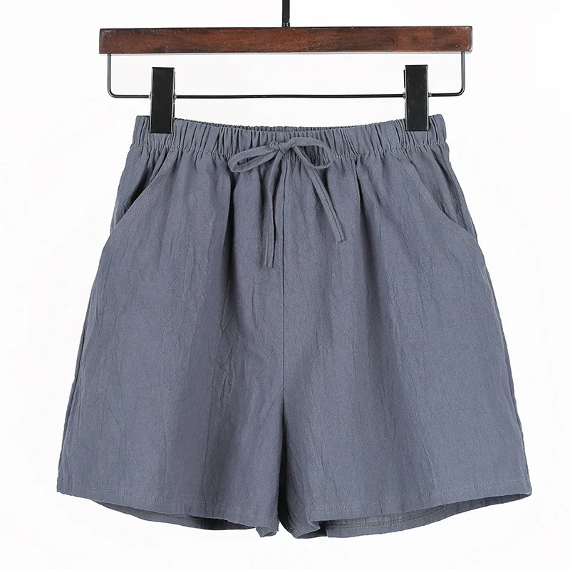 Womens Shorts Spring Summer 2022 Loose Linen Cotton Casual Khaki Korean Wide Leg Pant Drawstring Elastic Waist Bikers Shorts old navy shorts Shorts