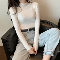 Pull à col mi-haut pour femme, pull slim, manches longues, chemises décontractées, vêtements doux et chauds, automne et hiver, Y-2025 3