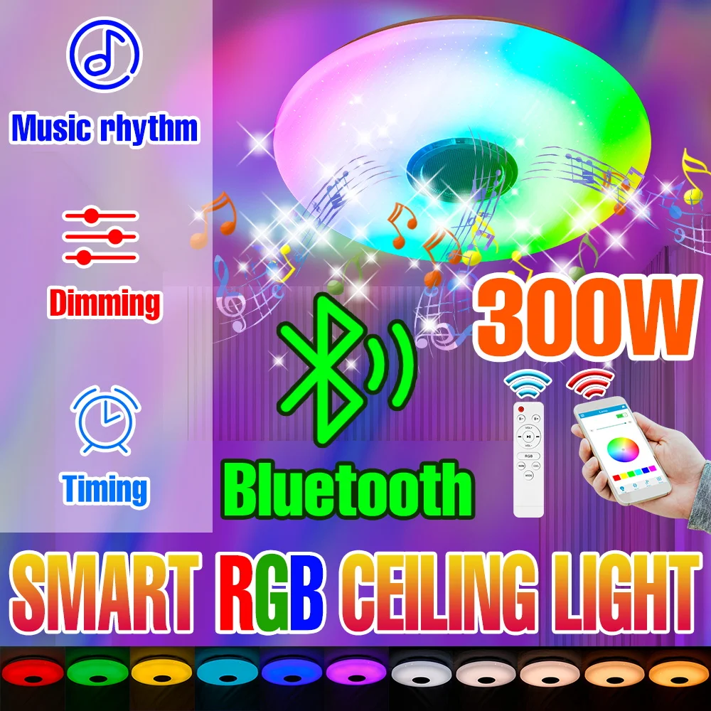 Led Ceiling Light Smart Lamp RGB Color Changing Light Bulb 200W 300W Led Chandelier Dimmable Bluetooth Spotlight For Living Room