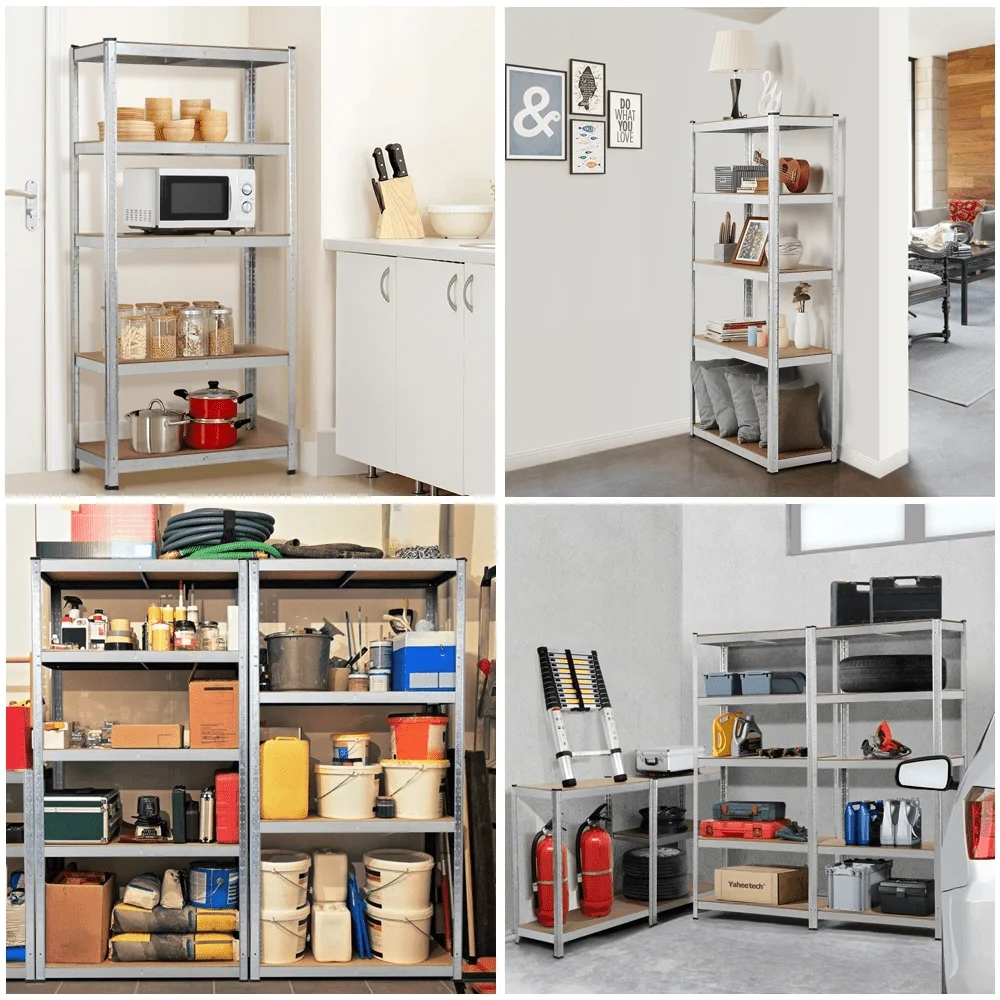 5 Shelf Boltless Adjustable Steel Storage Shelf Unit Silver Adjustable Metal MDF Storage for Garage Warehouse 4