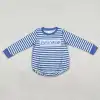 Jesus Loves Me Blue Stripes Print Baby Boys Fall Romper RTS Wholesale Boutique Infant Baby High Quality Factory Price Clothes 1